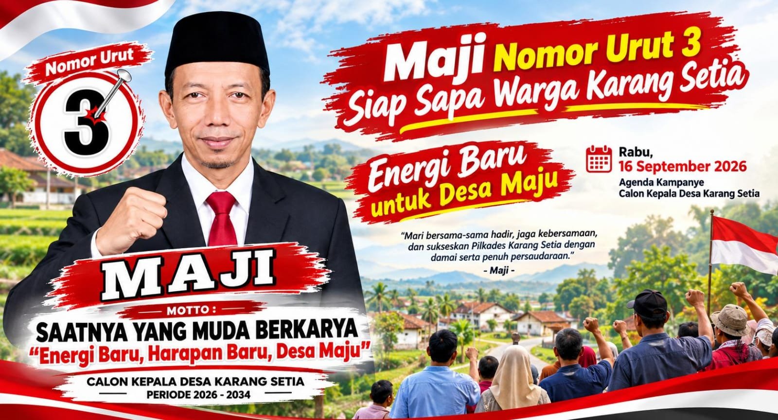 Maji Nomor Urut 3 Siap Sapa Warga Karang Setia, Energi Baru untuk Desa Maju