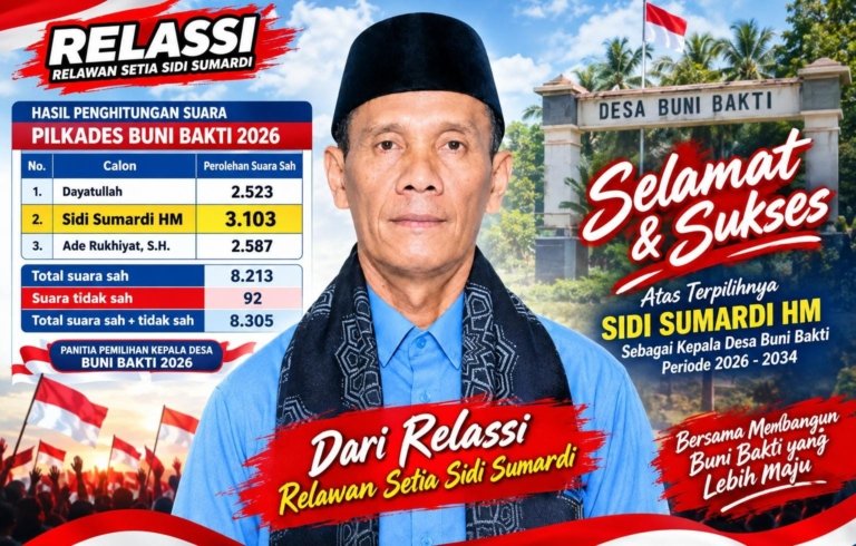 Sidi Sumardi Raih Suara Terbanyak, Relassi Sampaikan Ucapan Selamat atas Terpilihnya sebagai Kepala Desa Buni Bakti