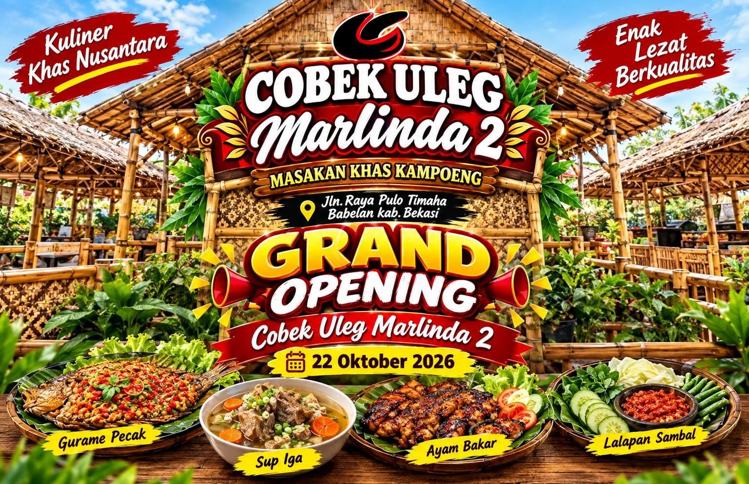 Cobek Uleg Marlinda 2 Gelar Grand Opening 22 Oktober 2026, Hadirkan Sensasi Masakan Khas Kampung di Babelan